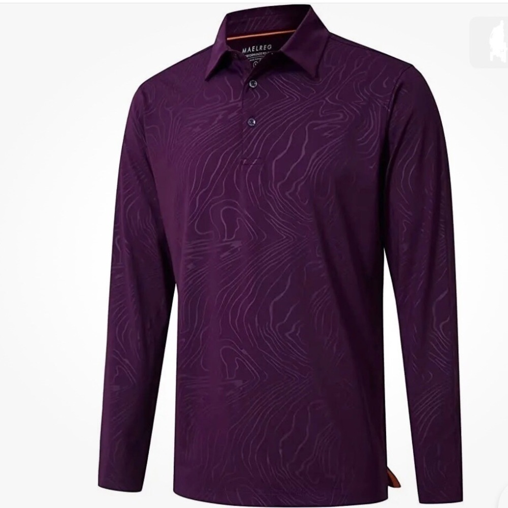 Maelreg Golf Performance Dry Fit Embossed Purple Long Sleeve Shirt Polo Size 3XL